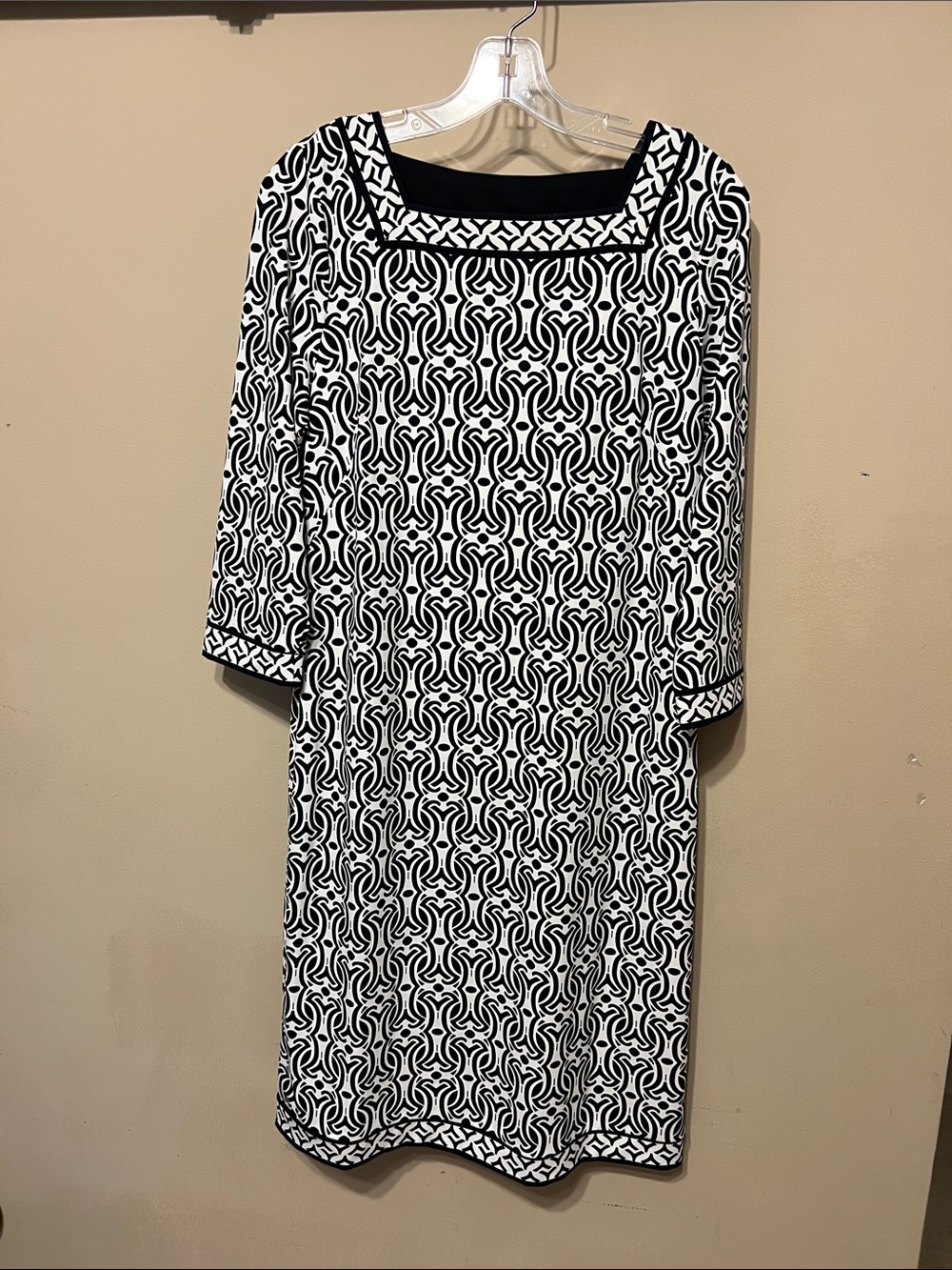 Talbots Black and White Geometric Midi Dress